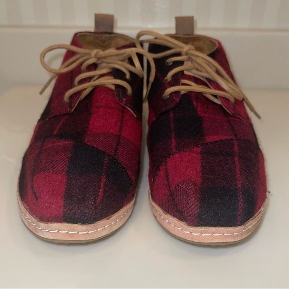 Toms Red And Black Buffalo Plaid Bota Desert Boot Leather Ankle Chukka Boots - Picture 3 of 16